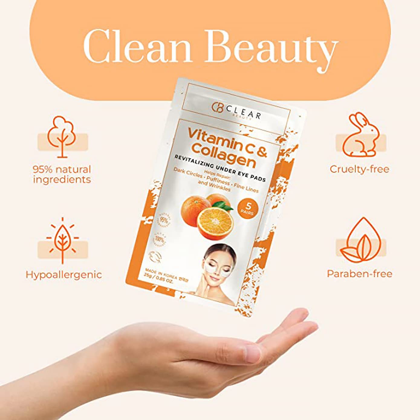 Vitamin C & Collagen Under Eye Patches 3 Pack - Diminishes Dark Circles & Puffiness, Anti-aging, Cooling & Soothing Eye Pads - Cruelty Free Korean Skincare