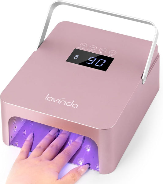 Lavinda 60W Large UV LED Nail Lamp with Portable Handle, Rechargeable 5200mAh Nail Dryer with Dual Controls, Max/Low Heat, 3-Prong Safety Adapter & LCD for Salon & Home.