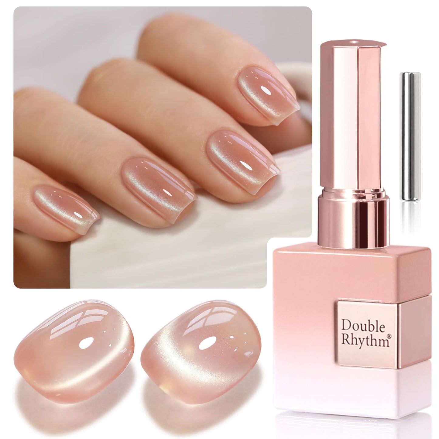 Double Rhythm 0.5 Oz Cat Eye Gel Polish with Magnet Same Color Same Bottle Holographic Glitter Shimmer Translucent Color Salon 15 ML Magnetic Nail Art (Apricot Nude-MC1166)