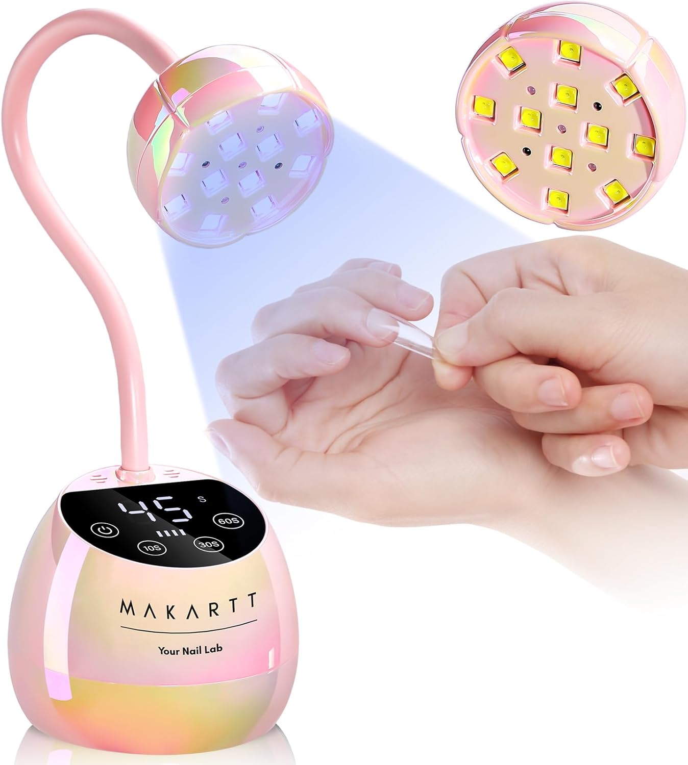 Makartt UV LED Nail Lamp - Gooseneck UV Light for Nails Cordless Rechargeable USB 39W Dryer LED Lamp with Auto Sensor 4 Timer Settings Fast Curing for Nail Art Polish (Glazed Pink)