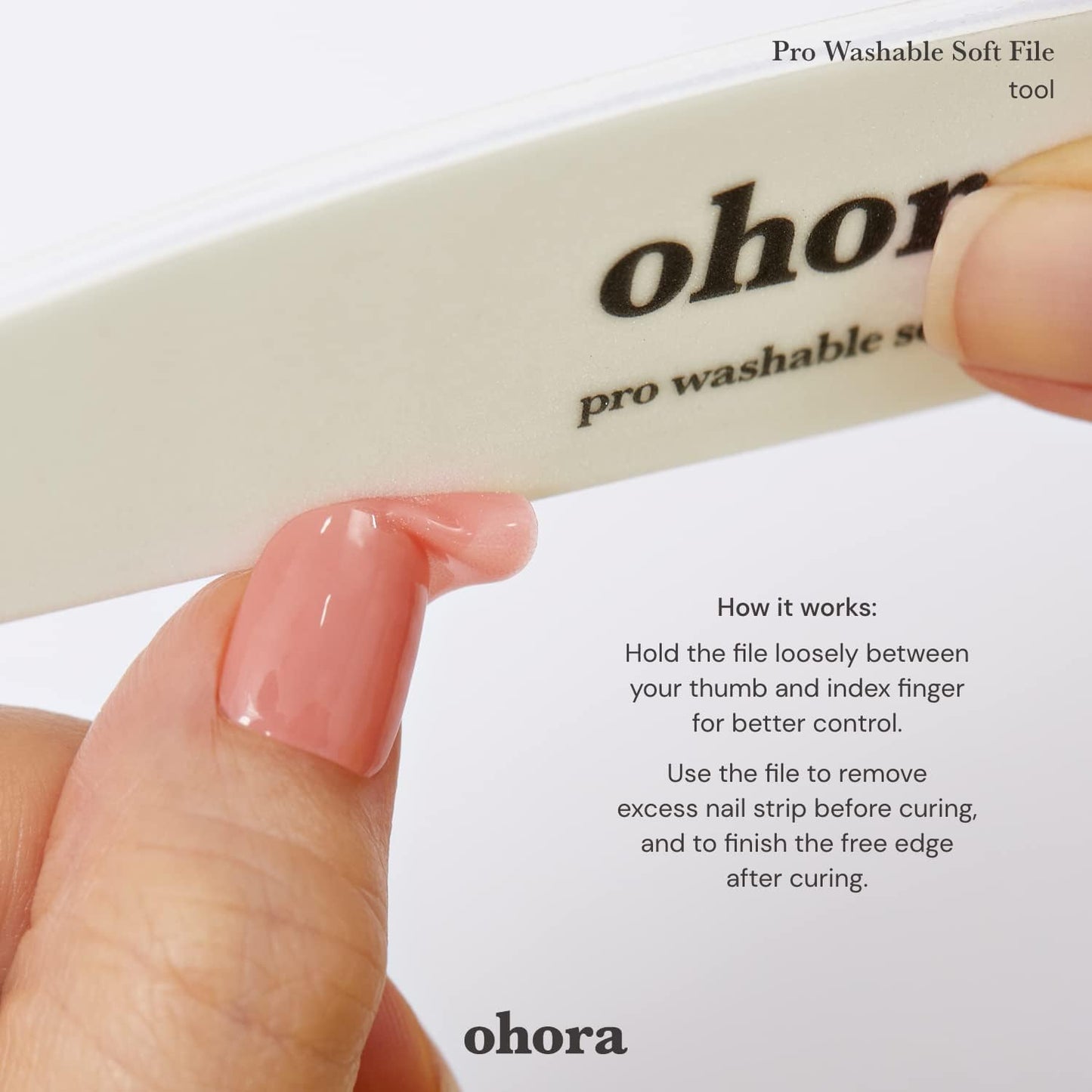 ohora Care Pro Washable Nail File (Soft) - Nail Shaper & Trimmer, Two-Sided Fine Grit for Smoother Buff, Creates a Consistent Flawless Finish, Professional Salon Quality Tool