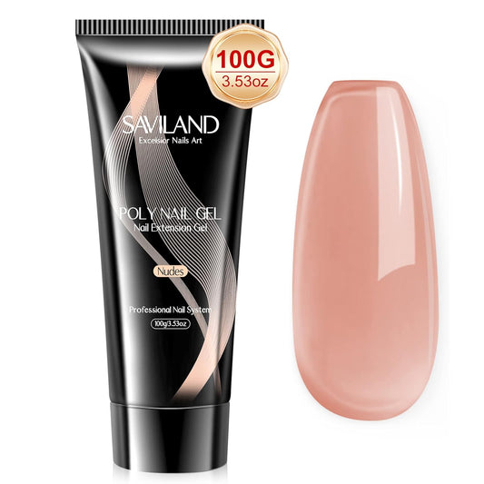 SAVILAND 100ML Poly Nail Extension Gel: Larger Capacity Poly Gel at-Home Easiest Hard Nails Gel Nudes for Starter Long-Lasting Poly Nail Gel Beginner No Lifting Super Durable Gift for Girls
