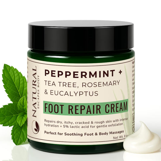 Peppermint, Rosemary, Eucalyptus & Tea Tree Oil Foot Cream for Dry Feet, Cracked Heels, Calluses, Athlete's Foot - Heel Repair Cream for Women & Men (8 oz)