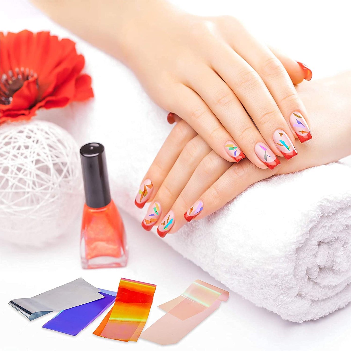 100 Pieces Iridescent Nail Art Glass Paper Cellophane Holographic DIY Mixed Colors Broken Glass Paper Reflective Mirror Foils Nail Art Stickers Dichroic Film Designs