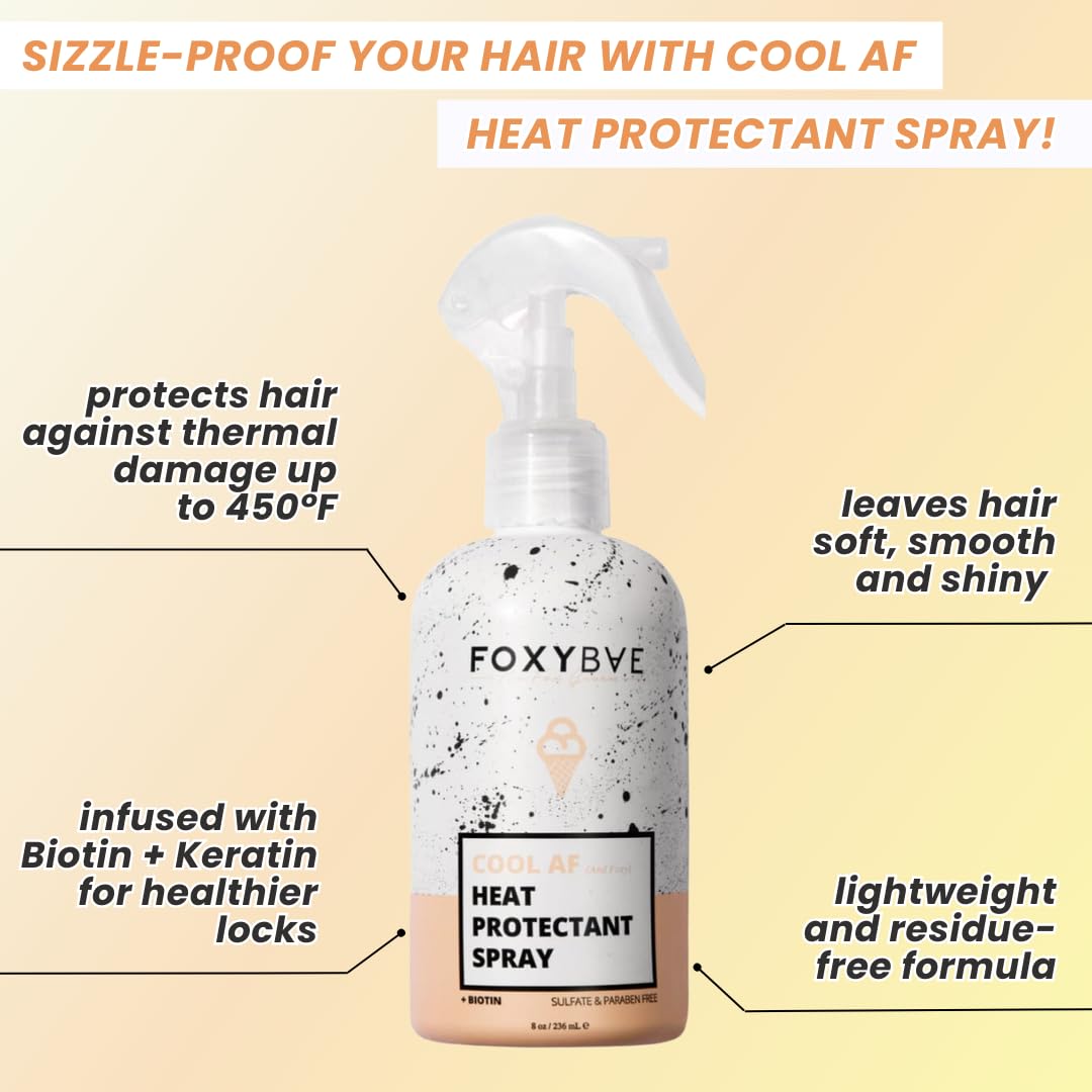 FoxyBae Heat Protectant Spray - Thermal Hair Styling Mist for Curling Iron & Blow Dryer - Prevents Frizz, Damage & Breakage, 8oz