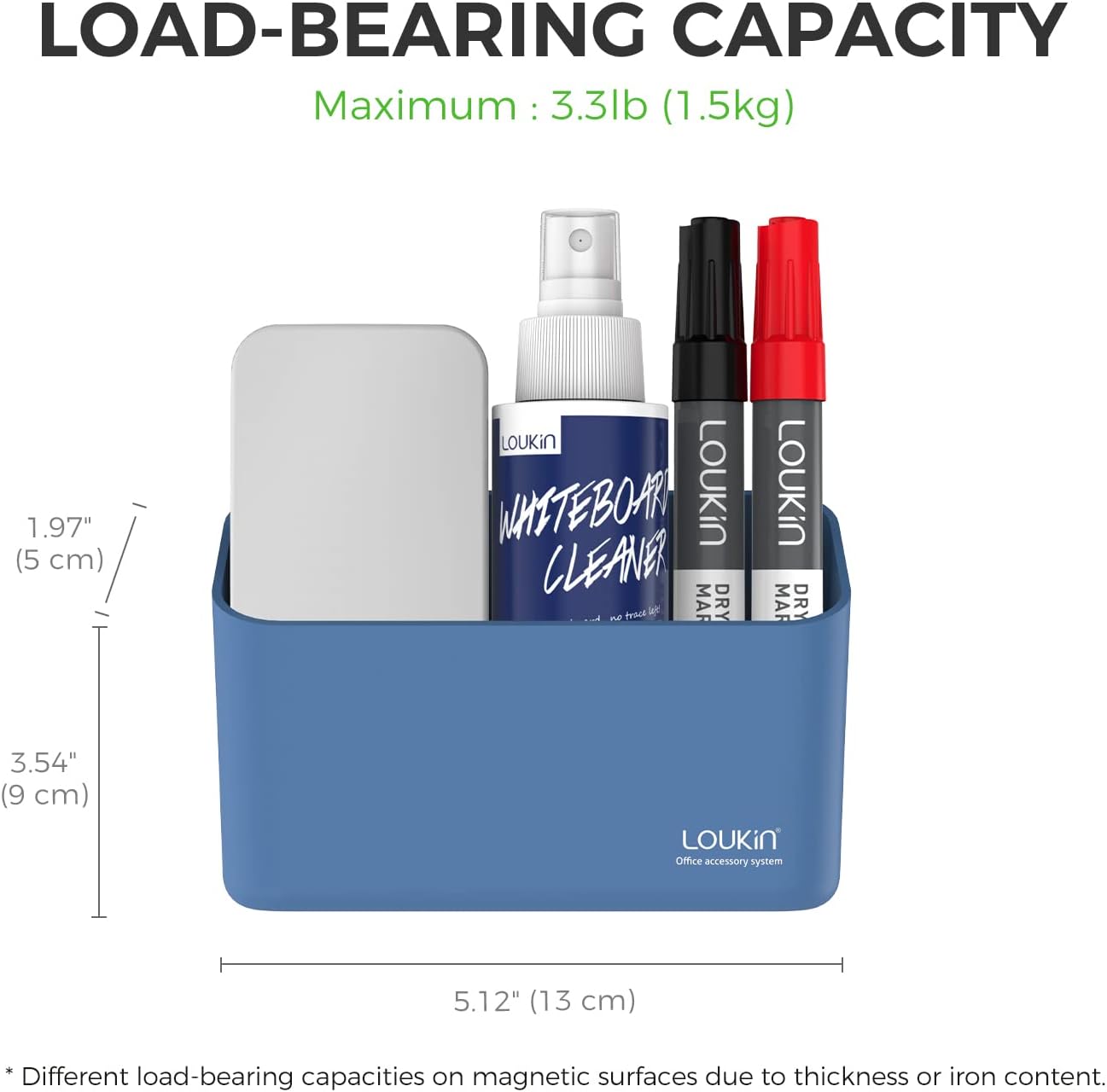 loukin Magnetic Marker Holder, Dry Erase Marker Holder, Remote Control Holder, Magnetic Storage Organizer for Whiteboard or Refrigerators (Blue)