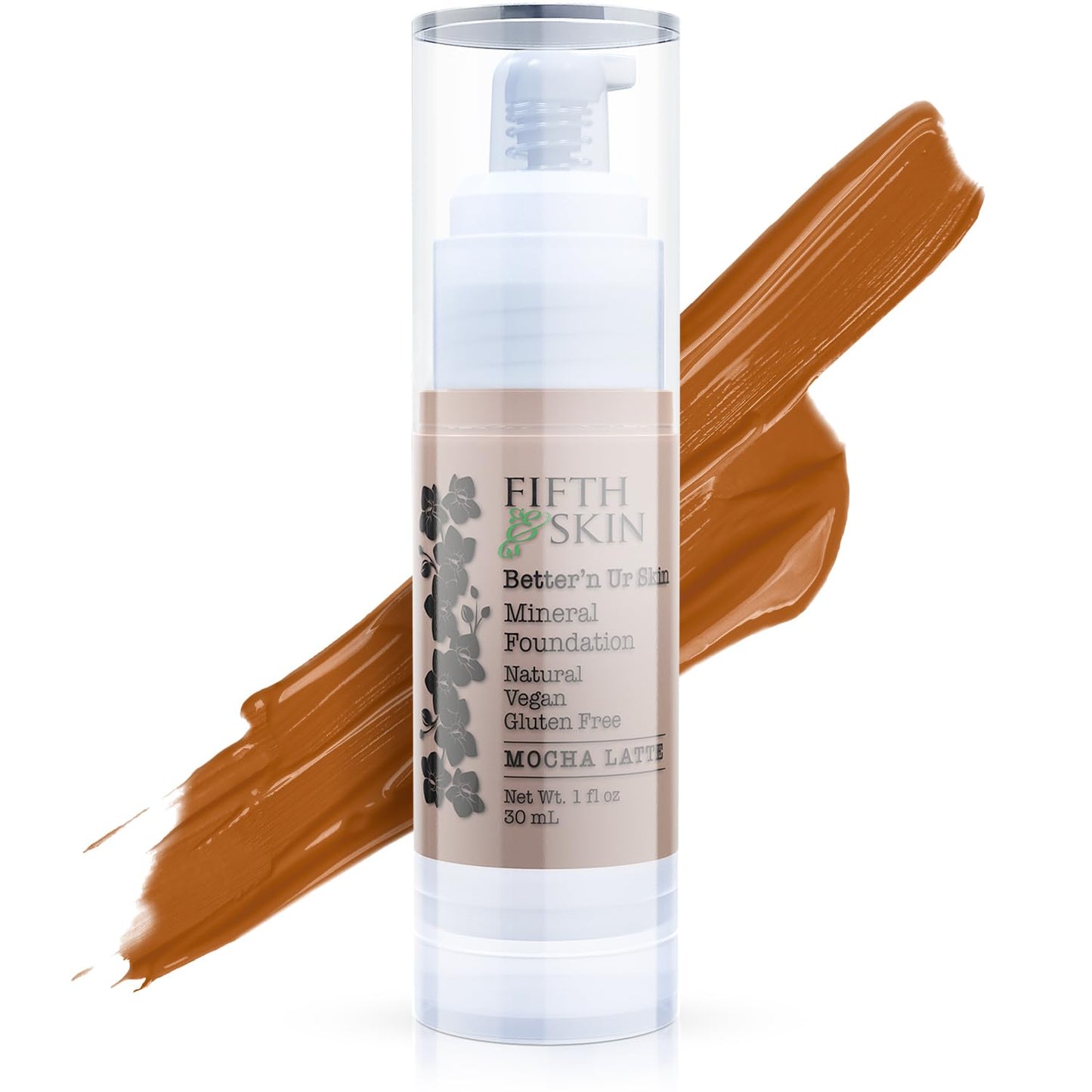 Fifth & Skin: Better’n Ur Skin Liquid Foundation (MOCHA LATTE) - Natural, Organic, Vegan, Cruelty-Free - Gluten-Free Beauty with Buildable Coverage and Palm-Free Luxury - 1 oz
