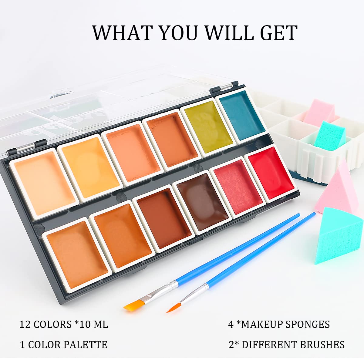Depvision SFX 12 Color Flesh Tone Alcohol Activated Makeup Palette for Special Effects,Waterproof Skin Tone FX Makeup for Professional Makeup Artists Cosplay Halloween Theatrical Makeup
