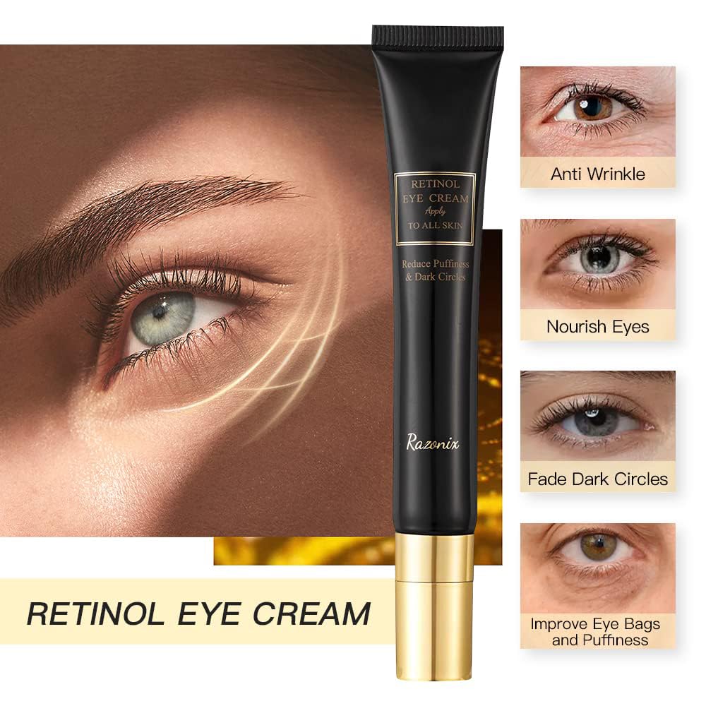 Retinol Eye Cream for Dark Circles: Under Eye Treatment for Puffiness Bags – Anti Aging Eye Cream for Women and Men