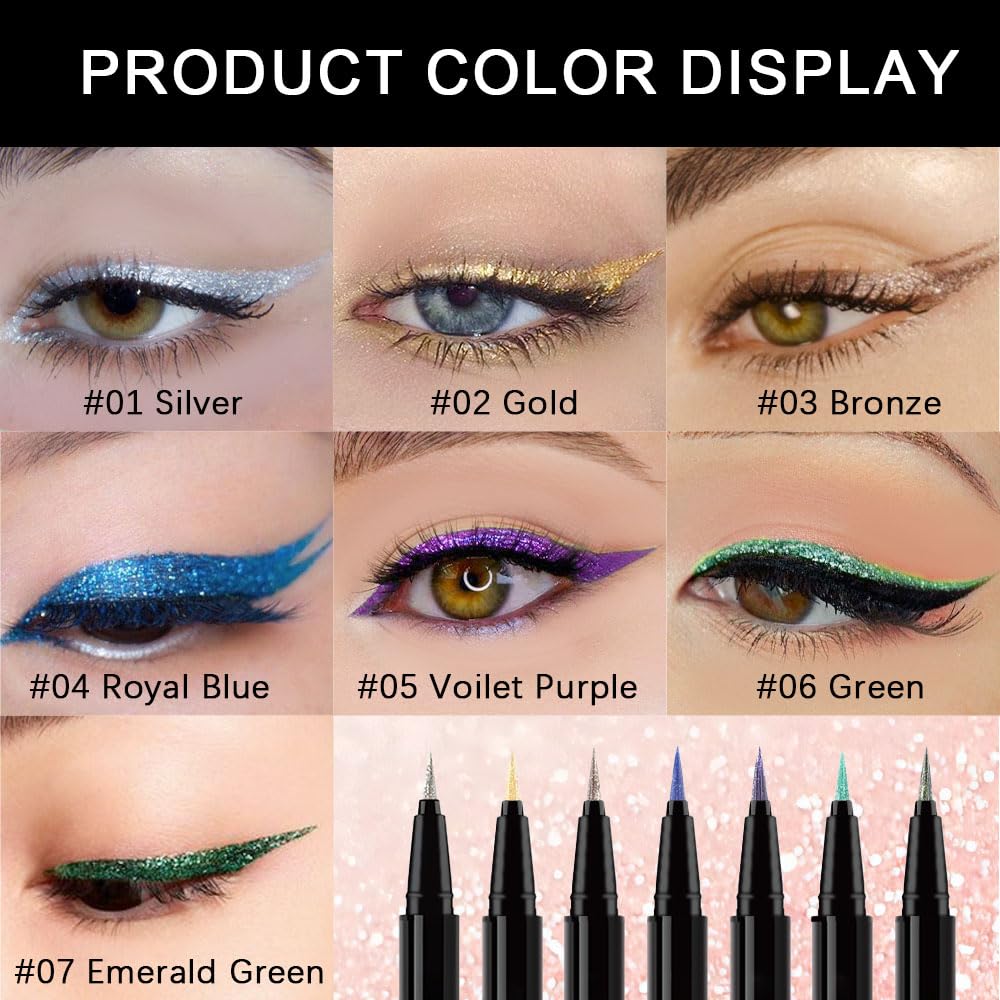 Violet Purple Metallic Glitter Liquid Eyeliner Pen – Long-Lasting Sparkly Waterproof Eyeliner for Women & Men – Tattoo-Effect Eye Makeup for Parties – Delineador Líquido con Brillo 05