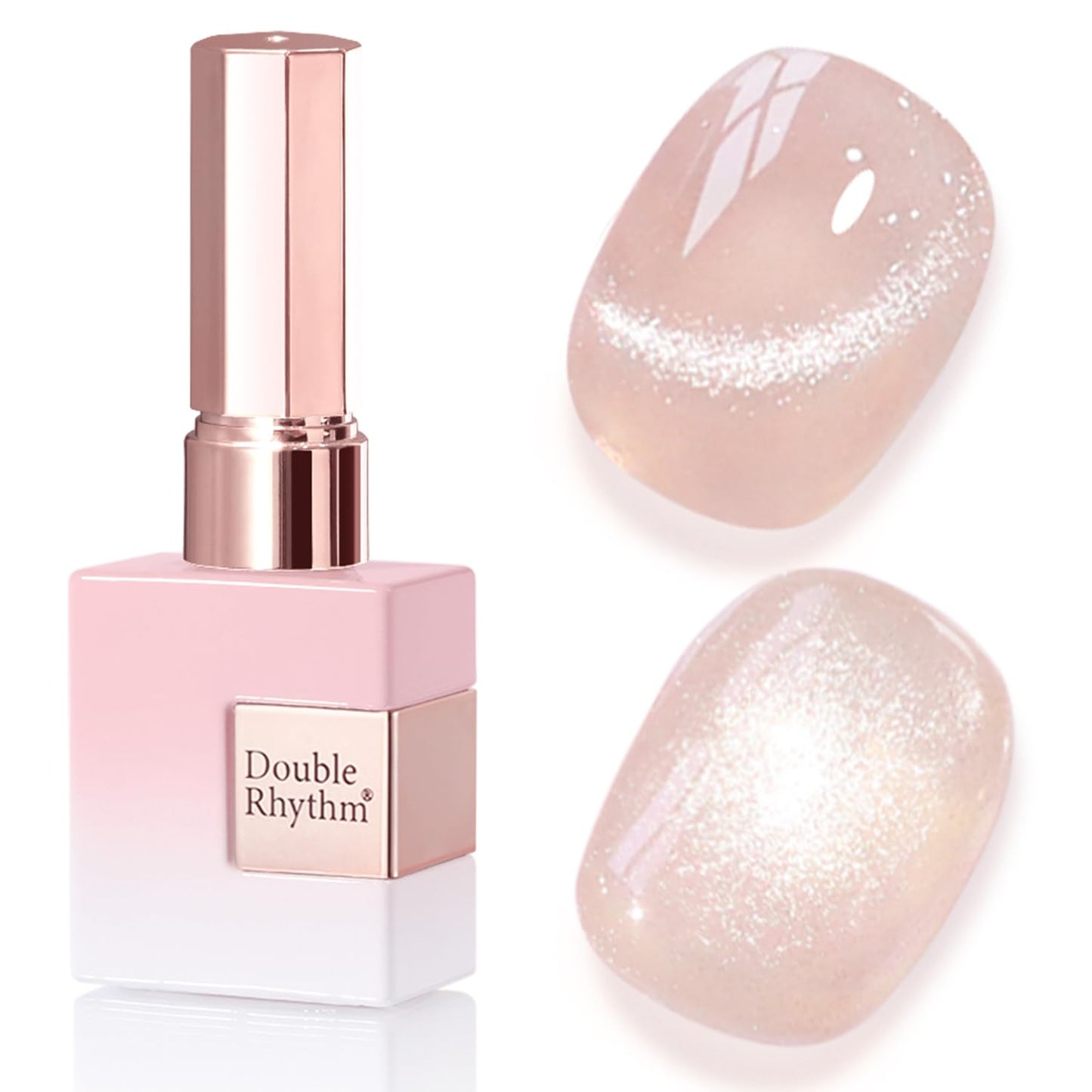 Double Rhythm 0.5 Oz Cat Eye Gel Polish with Magnet Same Color Same Bottle Holographic Glitter Shimmer Translucent Color Salon 15 ML Magnetic Nail Art (Nude Pink-MC1154)