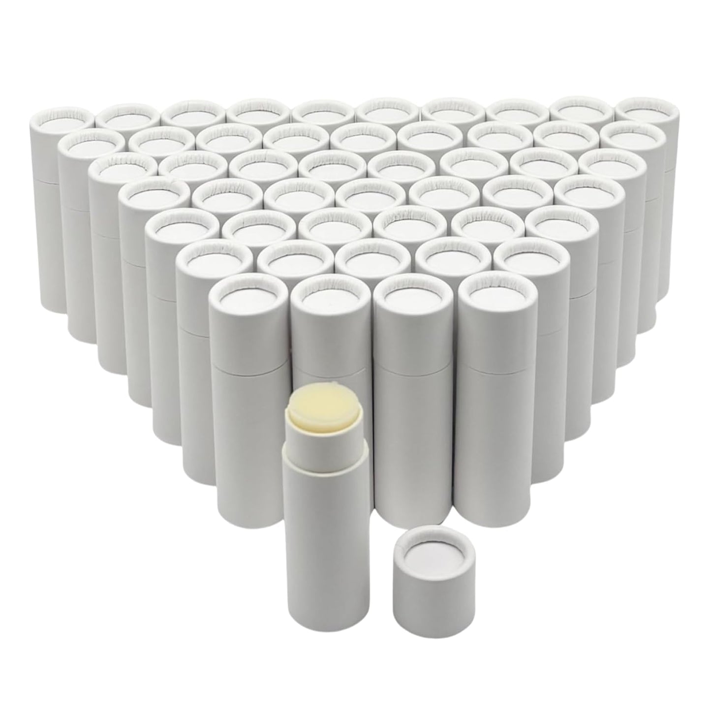 GreenWay 0.15oz / 4.25g Kraft Paperboard Lip Balm Tubes with Lids - 50 Pack Lip Gloss Tubes Refillable DIY Cosmetic Containers – Extra Thick Push-Up Bottom Lip Balm Containers - White