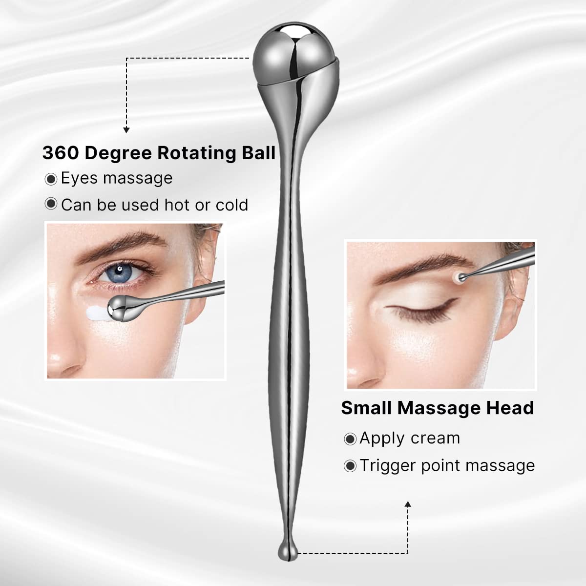 Eye Roller, Facial Ice Roller Massager - Reduces Puffiness, Dark Circles, Cooling Therapy for Tired Eyes (With Applicator)