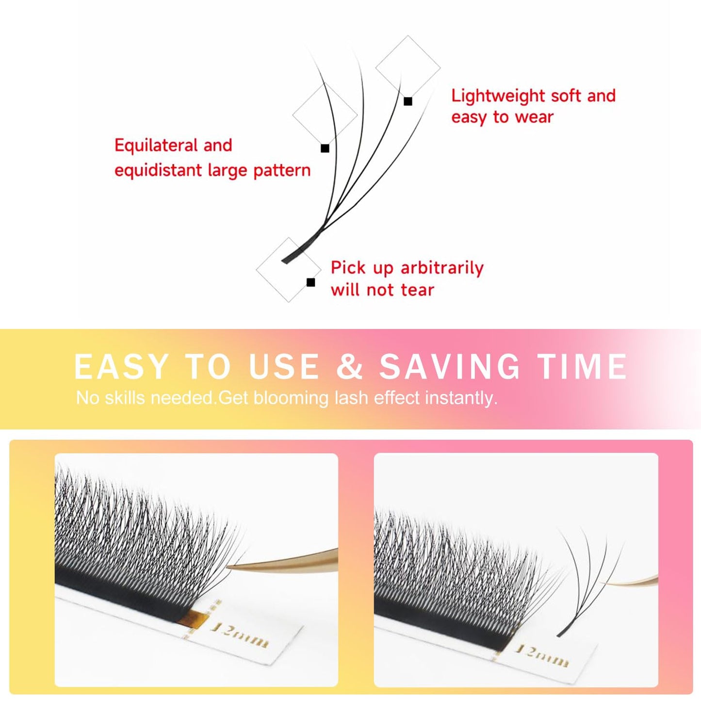 W Lash Extensions Supplies 4D Eyelash Extensions W Shape 0.07mm Thickness D Curl 14mm Premade Fans Easy Fan Lashes Volume Matte Black 12 Rows Crisscross Eye Lashes(W-4D-0.07-D,14mm)