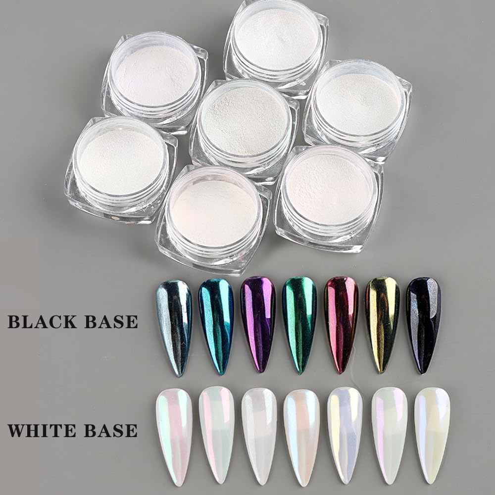 7 Colors Pearl Chrome Nail Powder,Aurora Mermaid Iridescent Powder Set, Metallic Mirror Effect Glitters Pigment for Gel Polish Nail Art Decorations