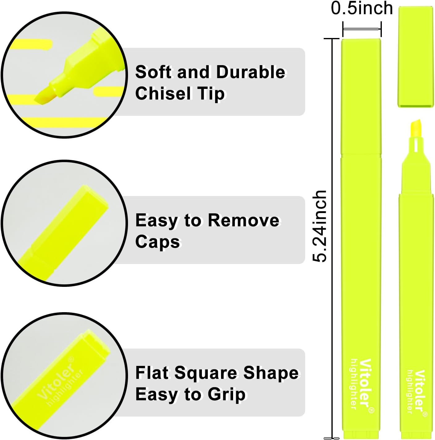 Vitoler Yellow Highlighter,5pcs Fluorescent Yellow Highlighter Chisel Tip,Cute Highlighters for School, Home, Office