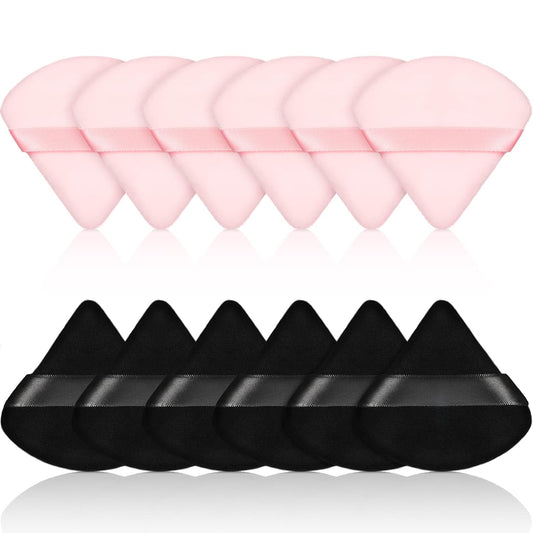 Maitys 12 Pieces Powder Puff Triangle Face Makeup Cosmetic for Loose Powder Soft Body Washable Reusable Foundation Sponge Mineral Wet Dry Makeup Tool for Women(Small,Black, Pink)