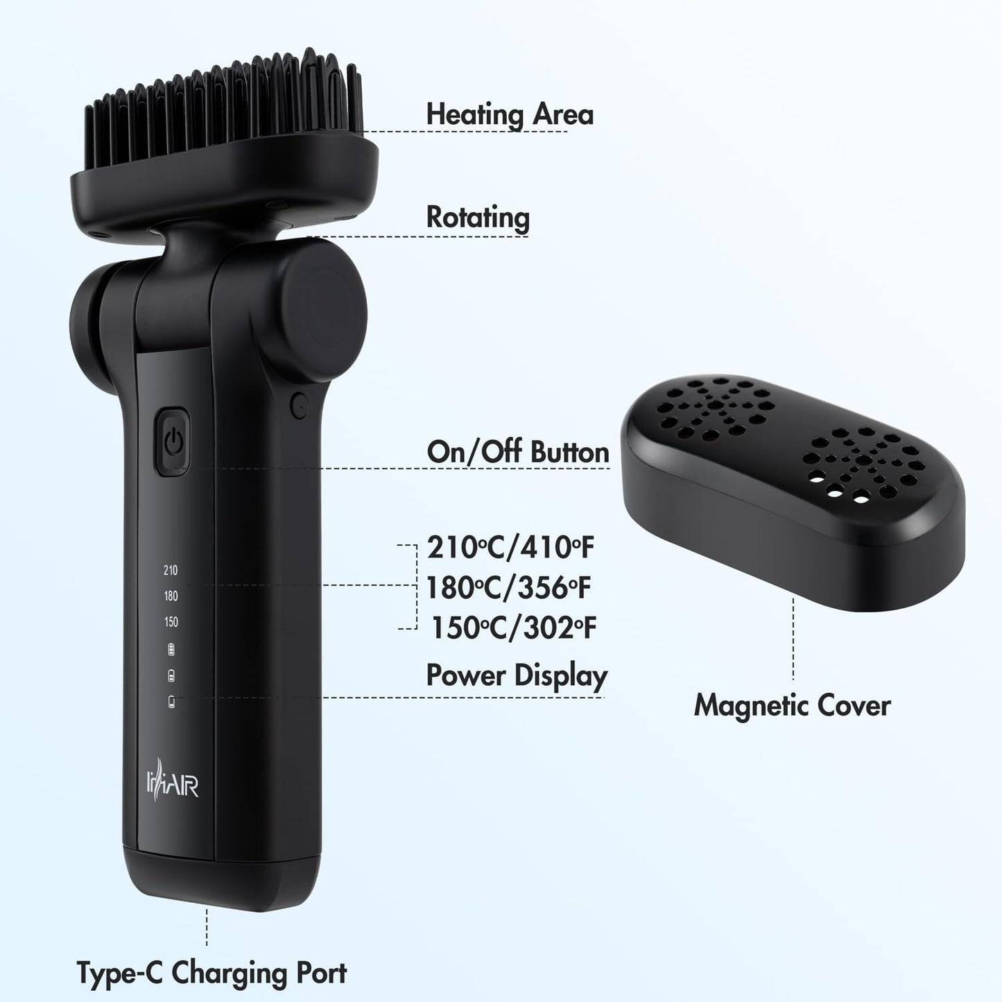 Portable Beard Straightener Brush Men Use,USB Rechargeable,6400mAh Battery,360° Anti-Scald Heated Comb,Fast Heating,Beard Straightener Brush for Short & Long Beards,Ideal for Home & Travel