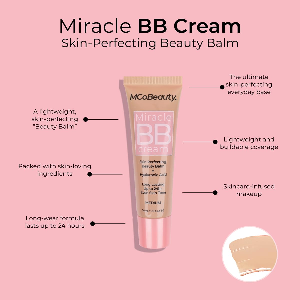 MCoBeauty Miracle BB Cream, Medium Beige, Skin-Perfecting Coverage for Effortless Beauty, Vegan, Cruelty Free Cosmetics