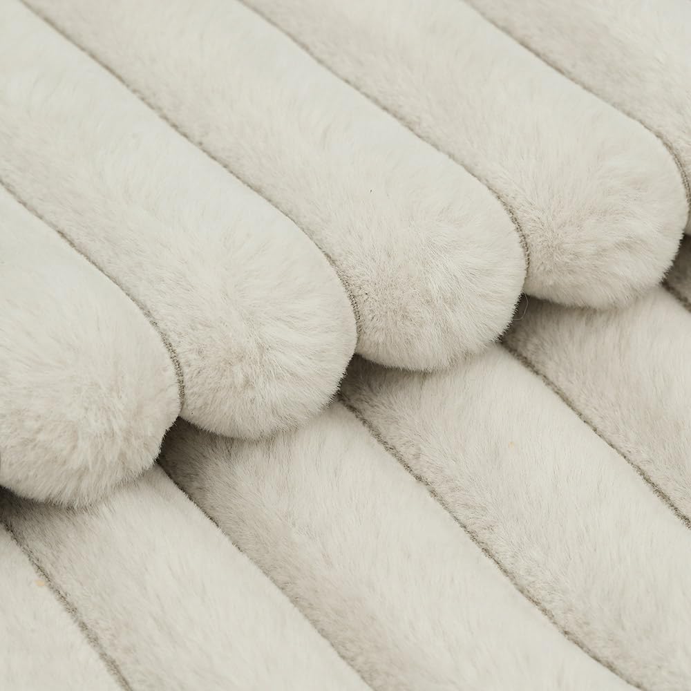 MADIZZ Set of 2 Faux Wool Plush Decorative Throw Pillow Covers 16x16 Inch Greyish White Fluffy Striped Soft Decorative Cushion Cover for Sofa Bedroom Pillow Shell