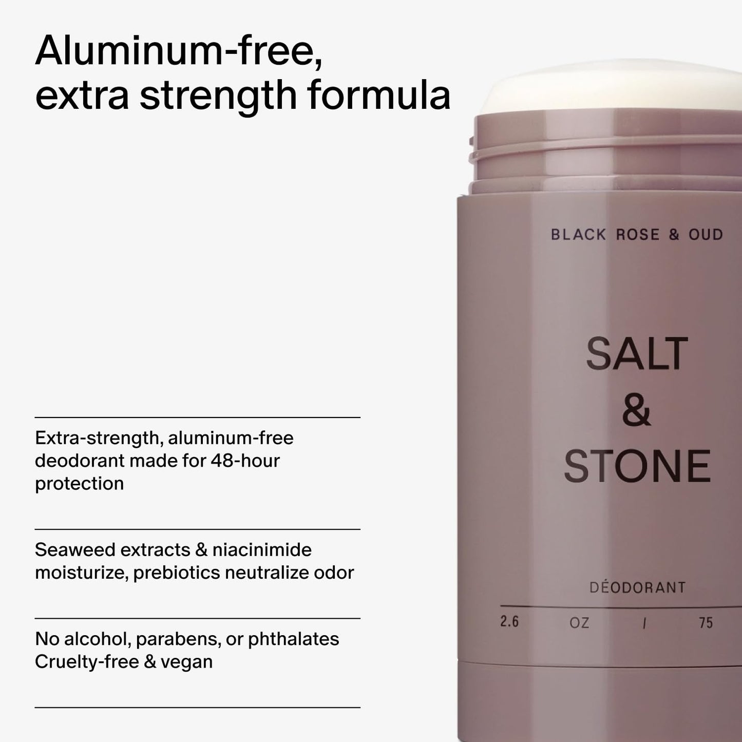 SALT & STONE Natural Deodorant - Black Rose & Oud | Extra Strength Natural Deodorant for Women & Men | Aluminum Free with Seaweed Extracts, Shea Butter & Probiotics | Free From Parabens & Sulfates