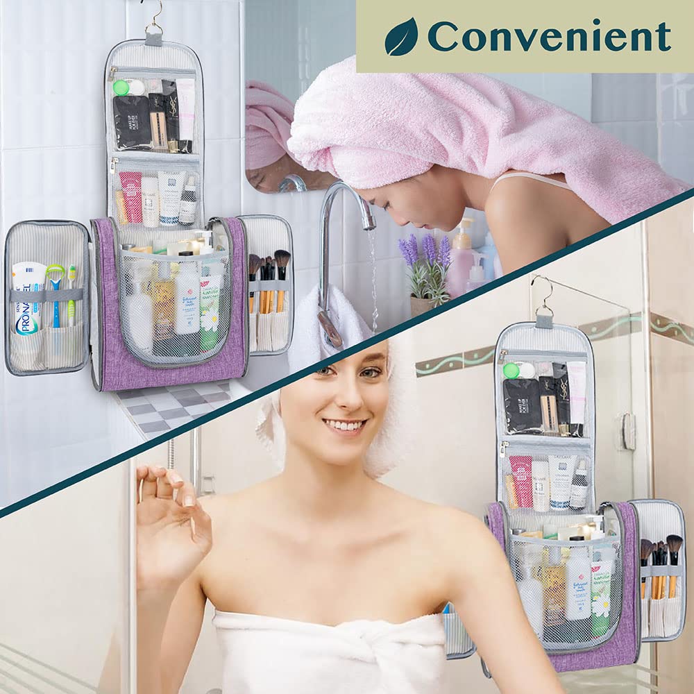 PAVILIA Extra Large Toiletry Bag Travel Bag for Women Men, Hanging Cosmetic Organizer, Water Resistant Makeup Bag for Accessories Toiletries, Travel Essentials Kit (Purple)