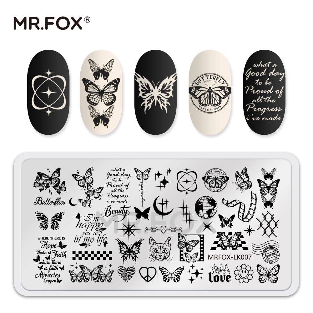 6 Pcs Nail Plates Stamping Set Rose Snake Butterfly Egyptian Cross Nail Art DIY Stamping Template