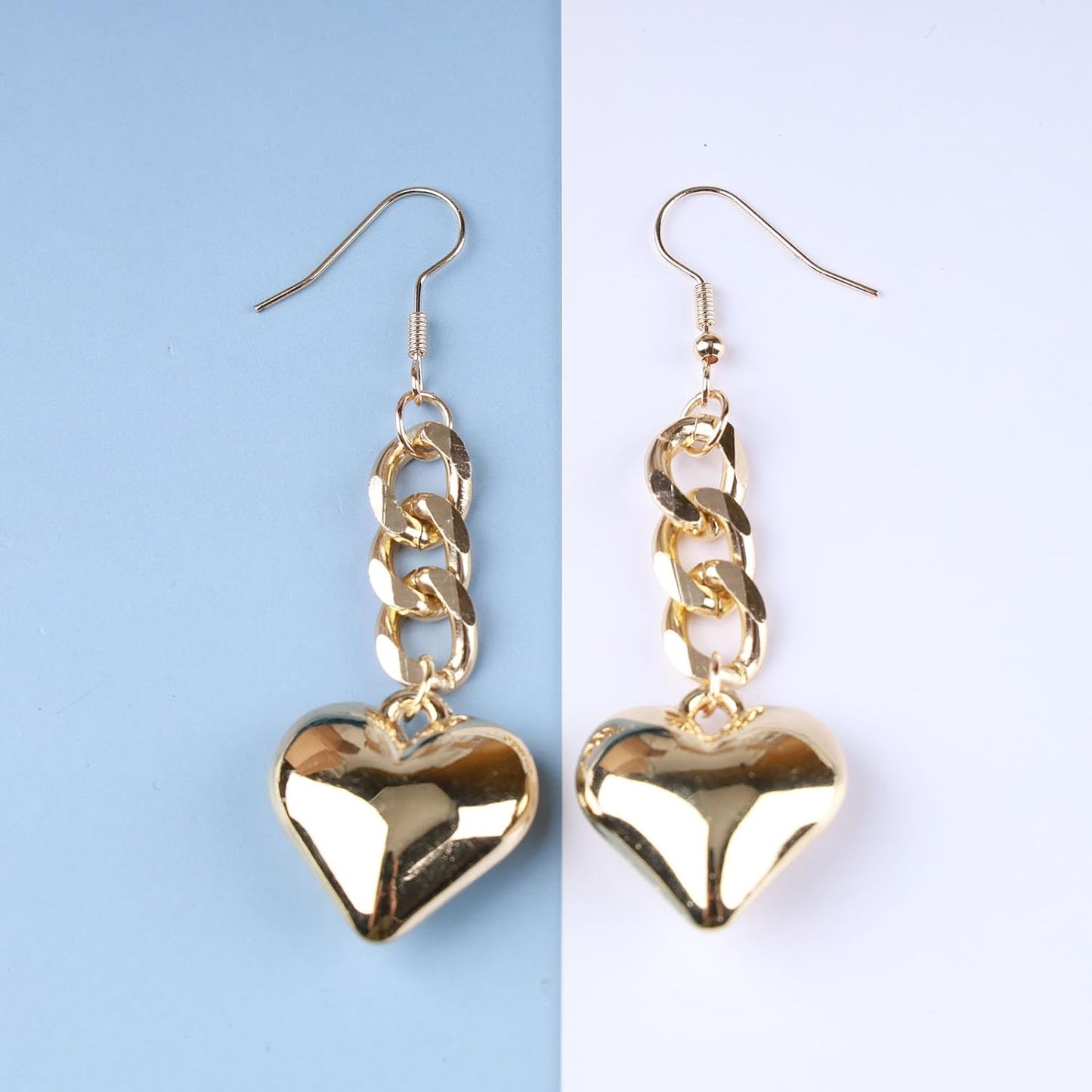 Boho Large Heart Drop Earrings Vintage Gold Love Heart Dangle Earrings Punk Statement Open Big Hoop Heart Earrings Wedding Prom 3D Heart Drop Earrings Jewelry for Women