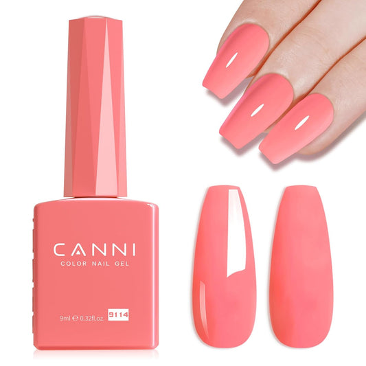 CANNI Pink Gel Nail Polish – 1pc 9ML Hot Grapefruit Pink Color, Soak Off UV LED Gel, High Gloss for French Manicure, DIY Nail Art & Salon Use