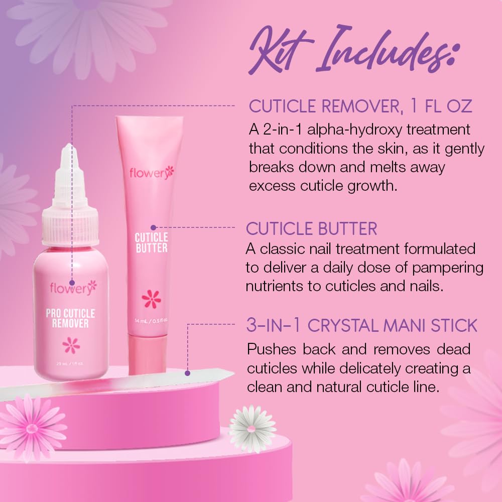 Flowery Pro Cuticle Kit, with Cuticle Butter and Pro Cuticle Remover, 2-piece Set, 1-pack