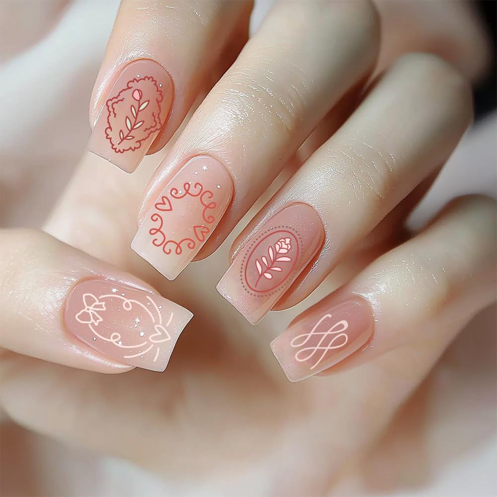3Pcs Tulip Nail Stamping Plate Set Floral Irregular Geometric Frames Steel Nail Stamp Templates Clear Silicone Nails Stamping with Stamper Scraper for Manicure Printing