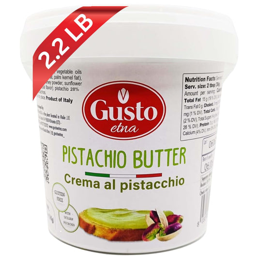 GUSTO ETNA Pistachio Cream, Sweet Nut Butter, Bulk Tub, Rich & Nutty filling for Knafeh Pistachio Chocolate Bars, Sweet Pistachios Spread, Pistachios Paste & more Product of Sicily, Italy, 2.2 LB (1 Kg)