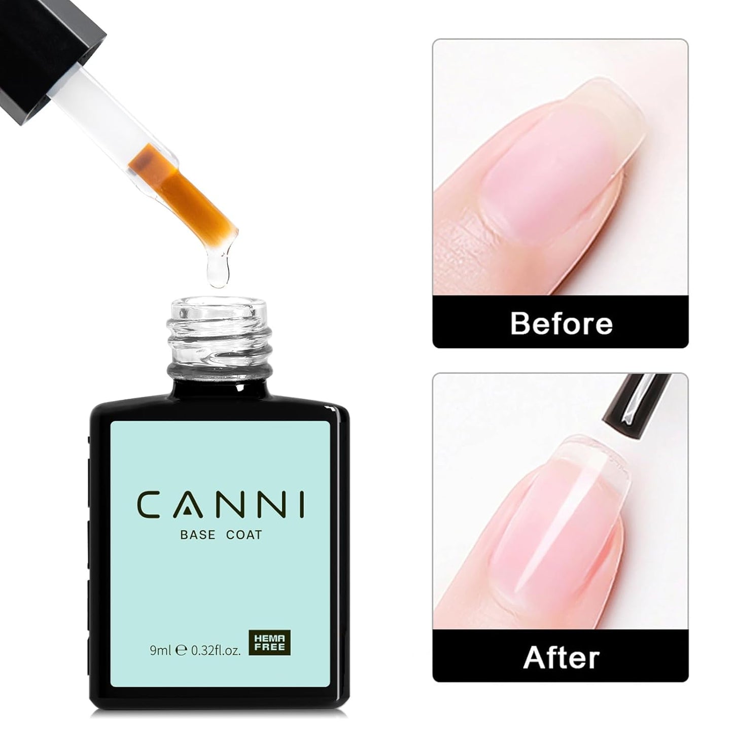 CANNI Gel Base Coat – 9ML Soak-Off UV/LED Base Gel Nail Polish, Long-Lasting Clear Layer for DIY or Salon Use