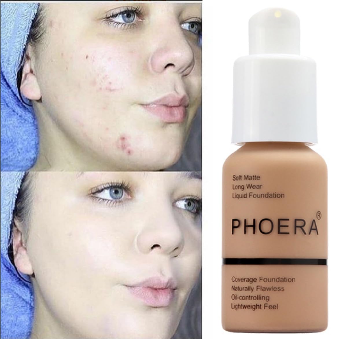 2 Pack Matte Oil Control Concealer Foundation Cream,PHOERA New 30ml Long Lasting Waterproof Matte Liquid Foundation (101 Porcelain)