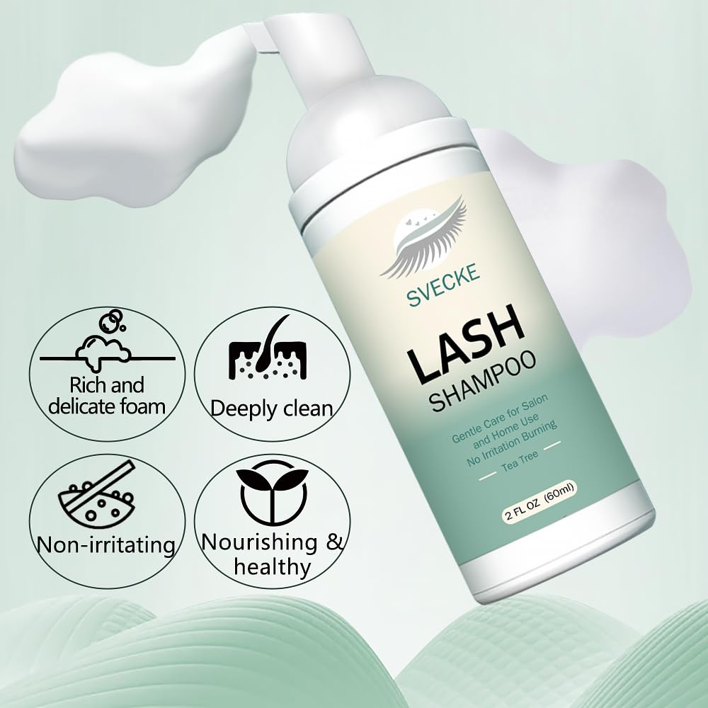 Lash Shampoo Kit Eyelash Extension Cleanser, Eyelash Shampoo for Lash Extensions, Lash Cleaner Eyelid Foam Cleaning Kit for Salon Home Use (Tea Tree)