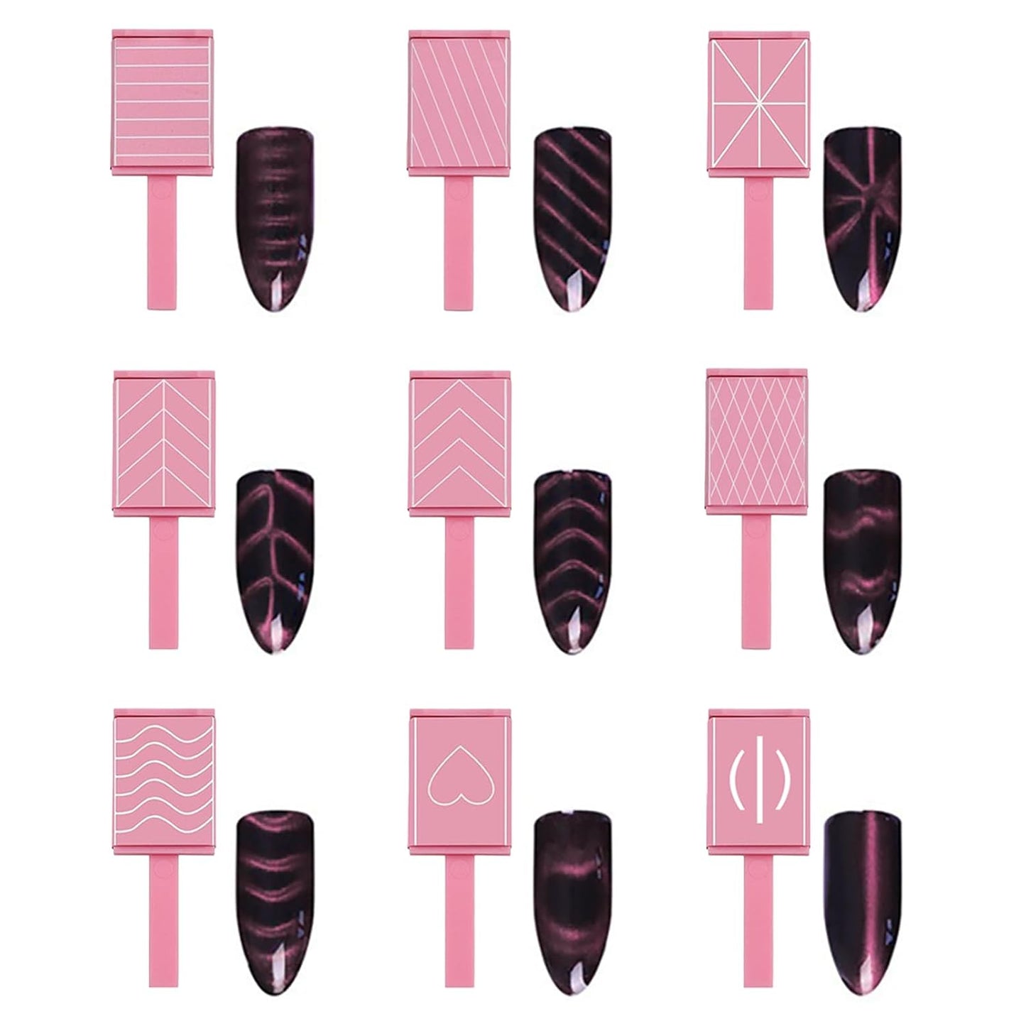 13pcs Pink Cateye Magnet for Nails Double-Ended Hexagon Nail Magnet Stick Flower Cat Eye Magnetic Pen 9 Stripe Nail Magnet Plates for Cat Eye Gel Nail Polish