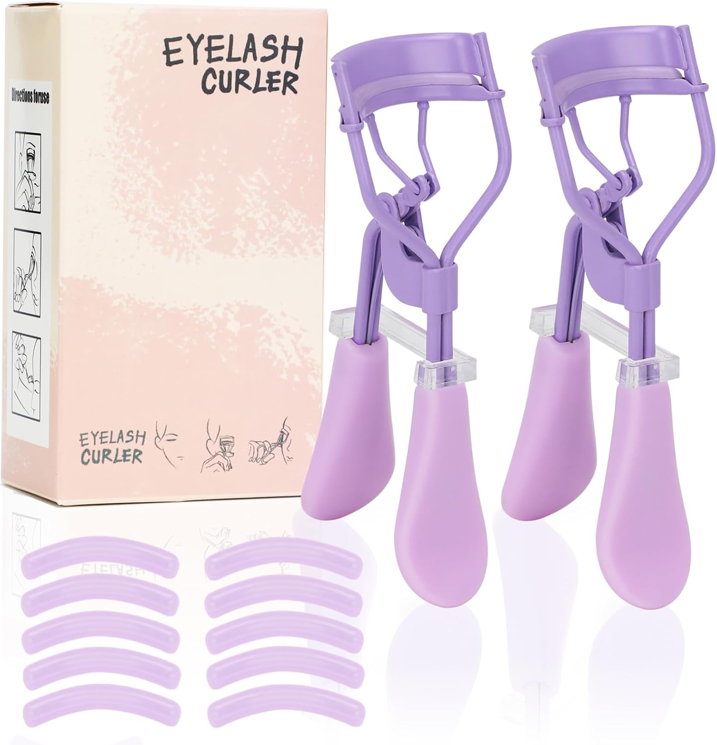 Eyelash Curler with Pads, Lash Curler 2 Pcs with 10 Extra Silicone Replacement Pads, Comfortable Grip for Effortless Curling – Eyelashes for The Perfect Eye Contour (Hyacinth Purple)