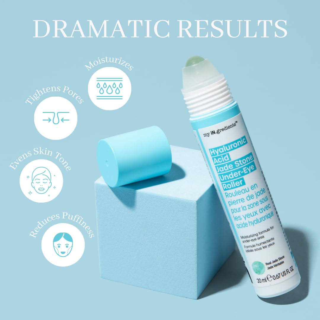 masque BAR My Ingredients Hydrating Under Eye Serum with 360° Jade Stone Roller (Hyaluronic Acid)