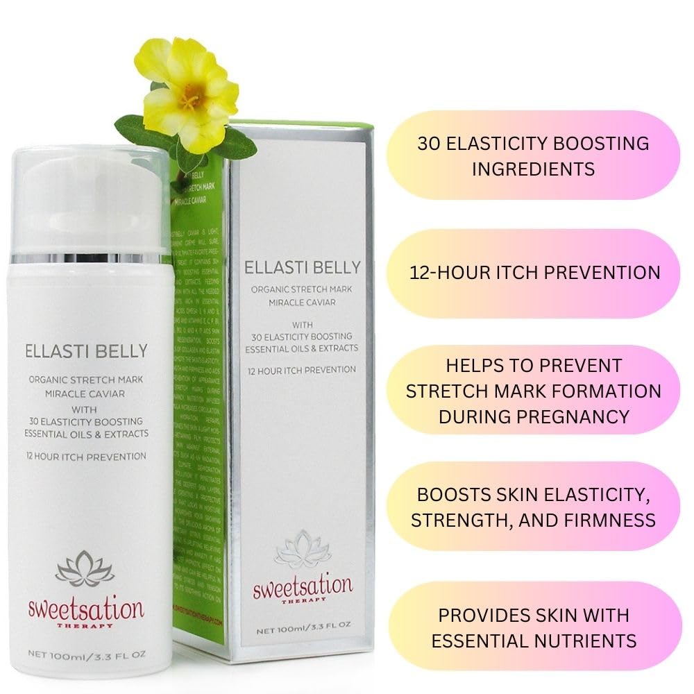 Ellasti Belly Organic Stretch Mark Miracle Caviar, 3.3oz Prevent stretch marks during pregnancy. Boost skin elasticity.