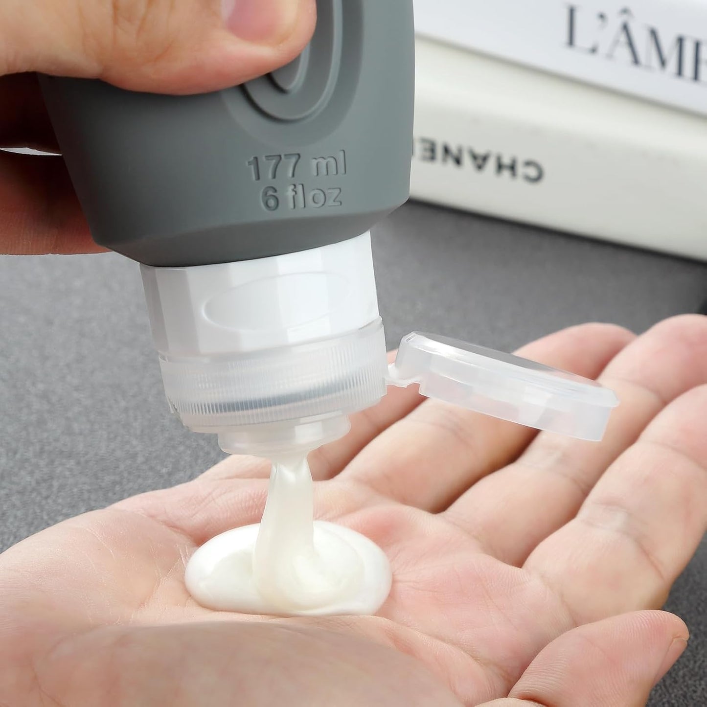 Travel Bottles for Toiletries, Large 6oz Oversize Containers, BPA Free Leak Proof Tubs Refillable Liquid Traveler Accessories with Toiletry Bag for Cometic Shampoo and Lotion Soap (4 Pack)