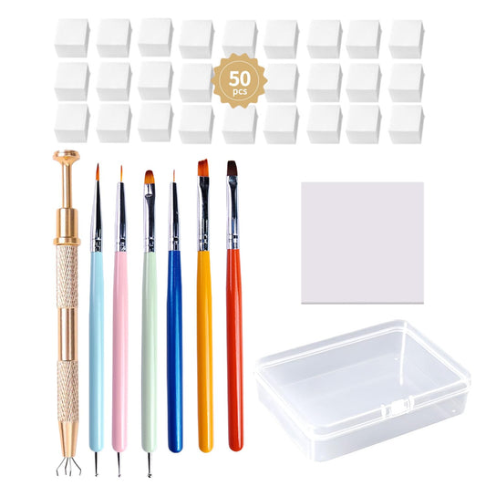 Nail Sponges Set for Ombre Gel,Nail Art Tools Set-50Pcs Nail Sponges With Gold Grabbing Pen 6*nail art pen 50Color-mixing paper Transparent Plastic Storage Box Used to Store Nail Art Tools