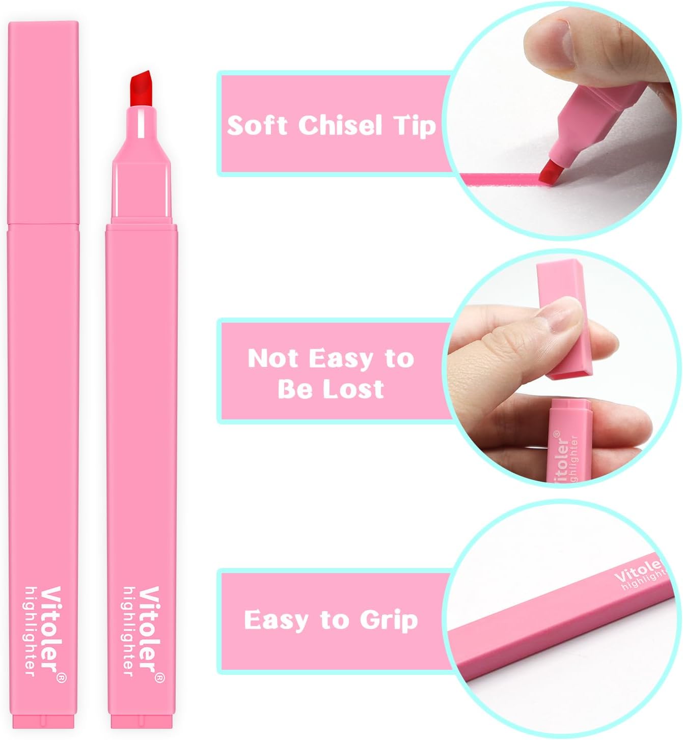 Vitoler 10 Pack Aesthetic Highlighters Soft Chisel Tip Bible Pastel Highlighters Cute Rainbow Color No Bleed Bible Highlighter,Great for Painting,Noting,Marking