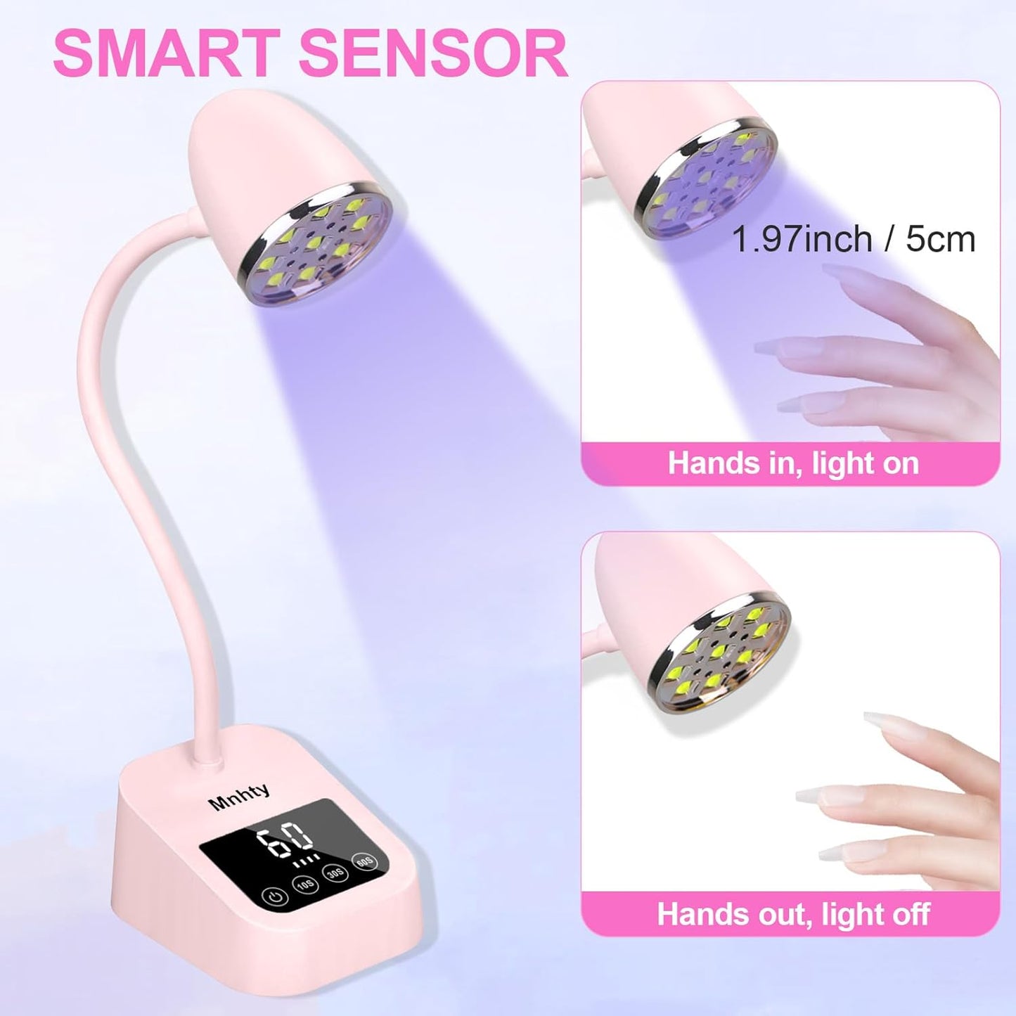 U V LED Nail Lamp, Goose Neck Flash Cure Lamp 27W Rechargeable Mini U V Light for Gel Nails, Cordless Flash Cure Light with 3 Timers&Sensor, Fast Curing Gooseneck Lamps for Gel X, Pink