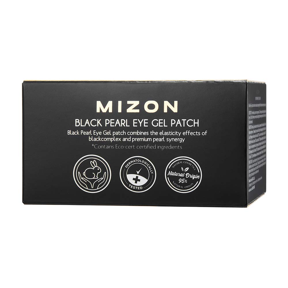MIZON Pearl Eye Gel Patch Masks, Eye Treatment Mask Reduces Wrinkles and Puffiness, Dark Circles treatment, Hydrogel Eye Patches (Black Pearl)