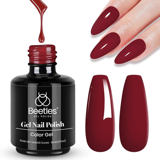 Beetles Red Gel Polish, Burgundy Red Fall Color Gel Nail Polish Soak Off UV Lamp Wine Red Nail Polish, Home Salon DIY Design Art Manicure Gift for Women, 1Pcs 15ml