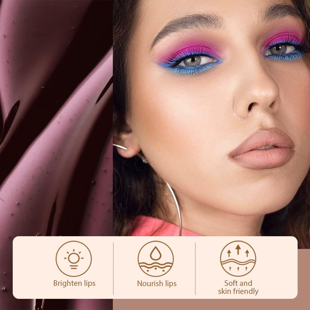 Peel Off Matte Liquid Lip Gloss Stain-Lip Liner with Tweezer, Dark Brown Peel Off Lip Stain, Long Lasting & Waterproof Lipstick Tattoo, Transfer-Proof Lip Gloss for All Skin Types (05#, 1Pcs)