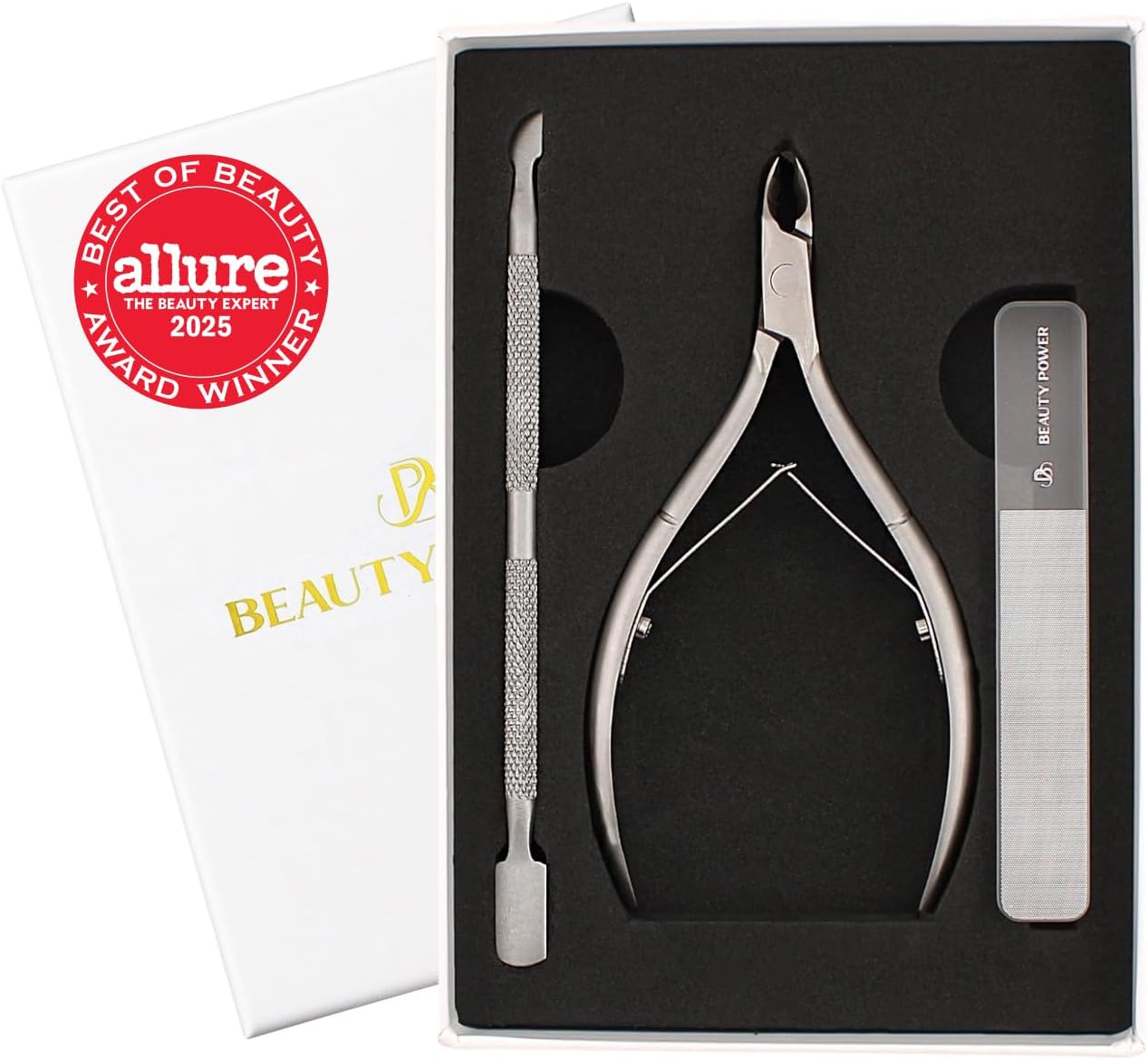 Cuticle Trimmer with Cuticle Pusher & Nano Nail File - Cuticle Nipper Cuticle Remover Nippers Professional Stainless Steel Clippers Pedicure Manicure Tools for Fingernails