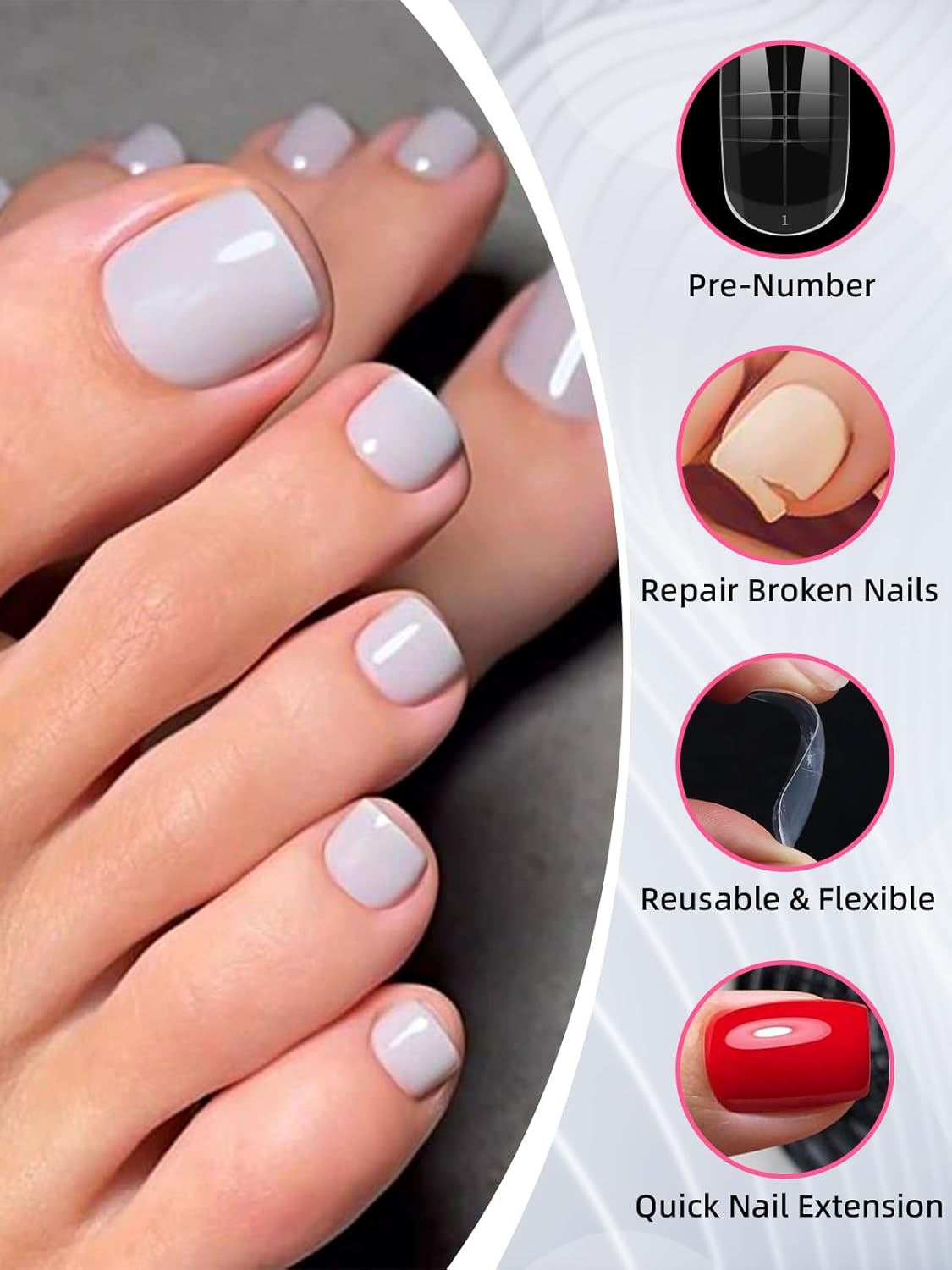 EBANKU Toe Dual Forms for Poly Gel, 150PCS French Nail Forms for Toes, Clear Poly Gel Toenails Molds for DIY Pedi Toenail Extension Kit for Salon-Quality Manicures at Home, 15 Sizes