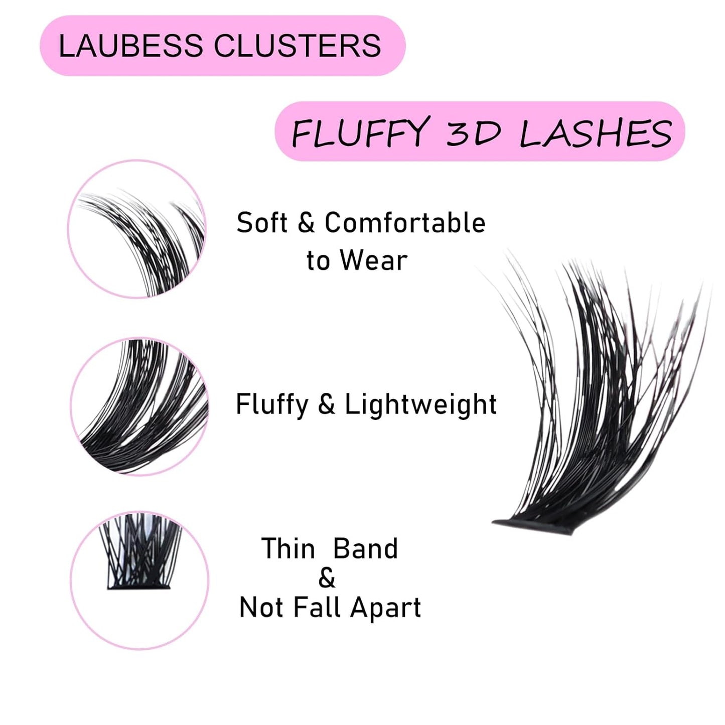 Lash Extension Kit LAUBESS Lash Clusters Kit Cluster Eyelash Extensions Kit Eyelash Clusters Lash Bond and Seal Waterproof Tweezers Brush Lash Glue Remover (Kit 60D/80D-D-Mix8-18(3D)