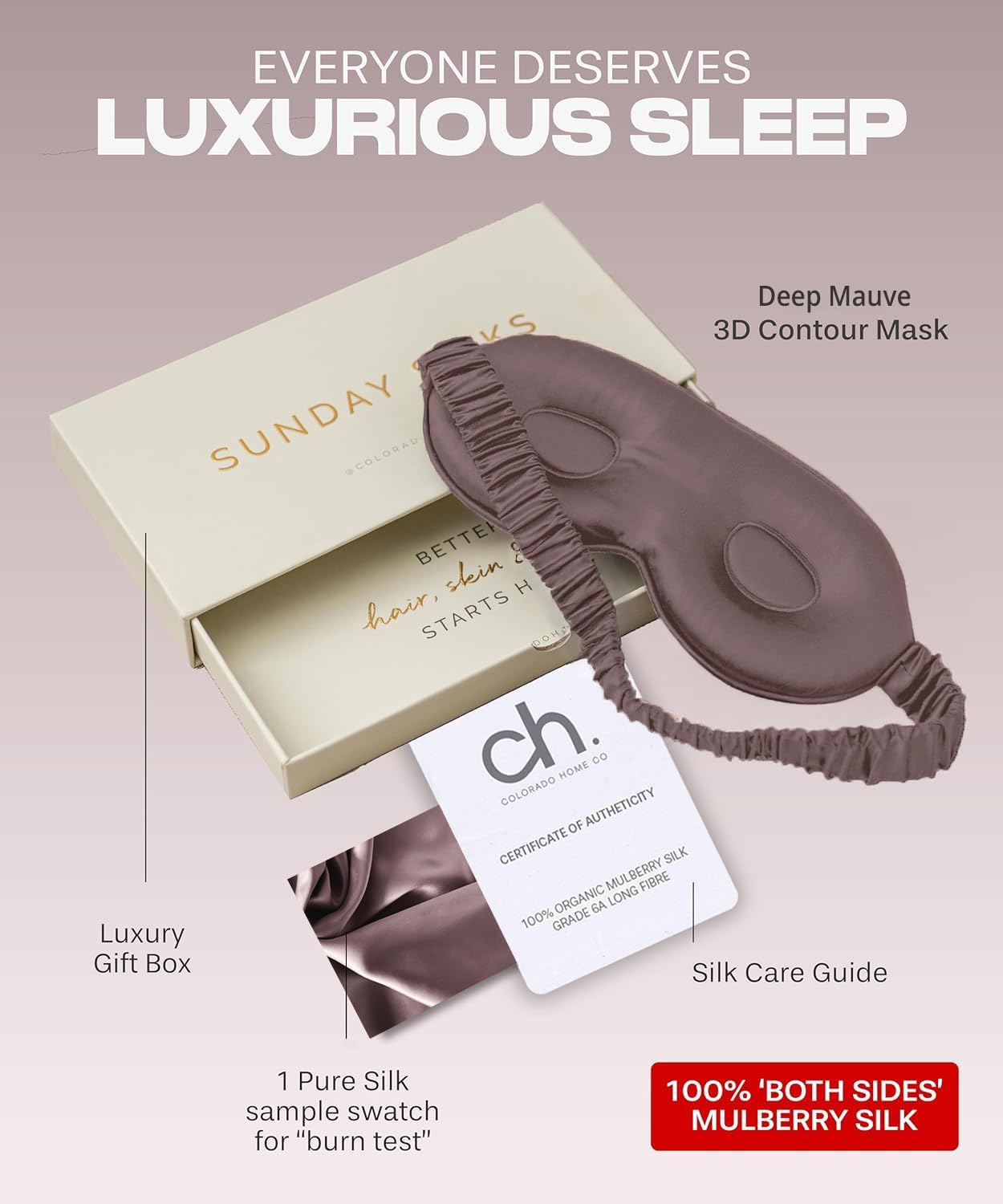 SUNDAYSILKS™ 3D Contoured Silk Sleep Mask | Padded Silk Eye Mask with Eye Cups for Lash Extensions | Blackout, Organic for Women & Men, Perfect for Travel, Slip-Free Deep Sleeping, Antifaz para Dormir